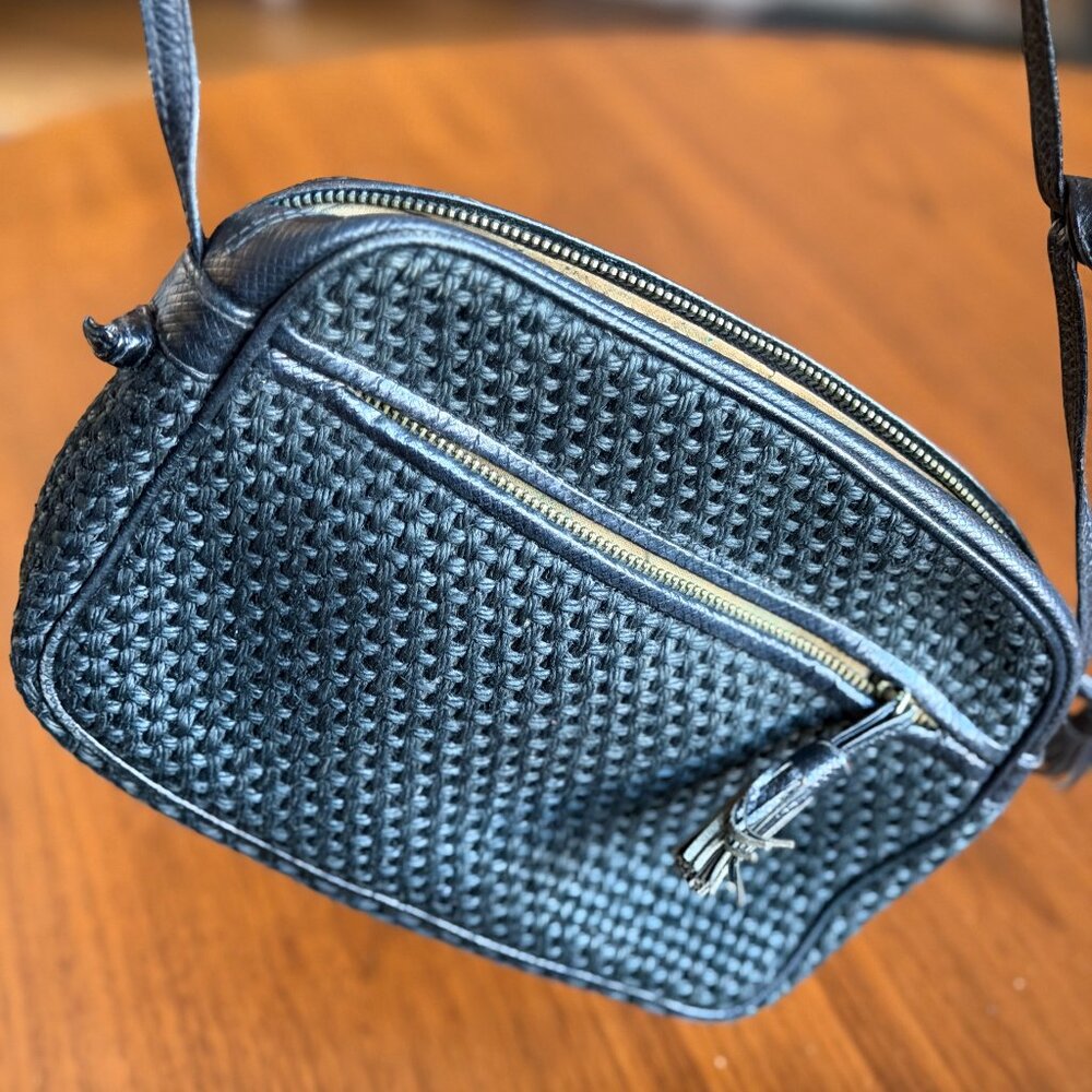 Bottega Veneta Vintage Leather and Raffia Black Purse
